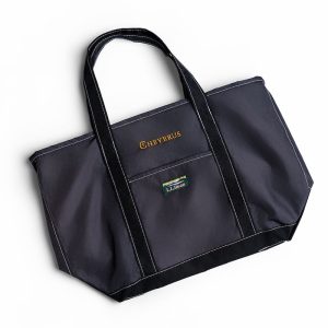 Medium sized LLBean black nylon tote bag with Gold C+HEVERUS